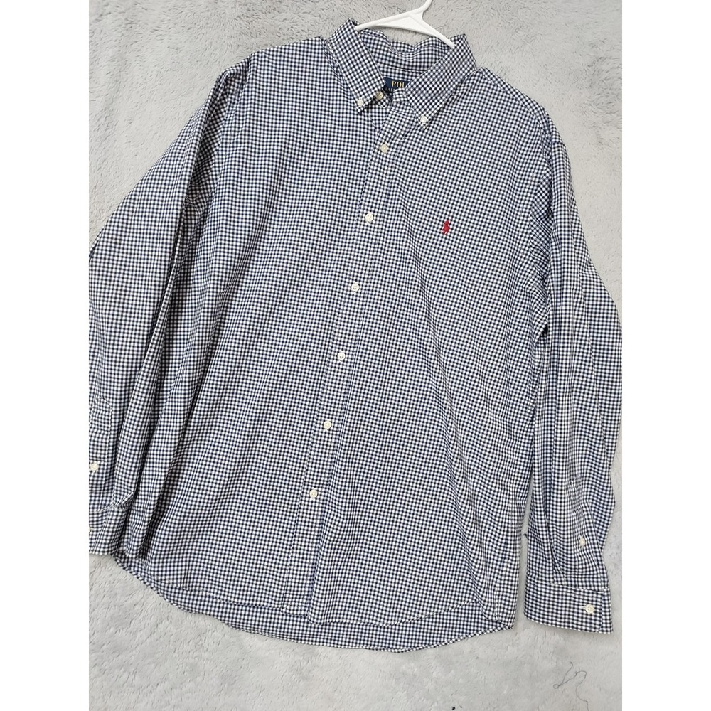 Polo Ralph Lauren Shirt Men XL Gingham Plaid Classic Fit Long Sleeve Blue Preppy